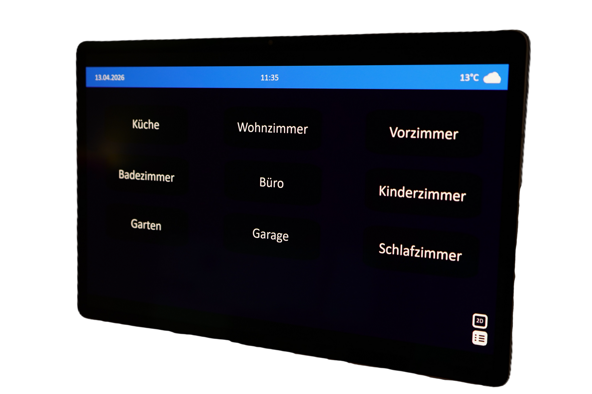 Tablet, welches die Raumauflistung der App Dashassistrpro anzeigt.